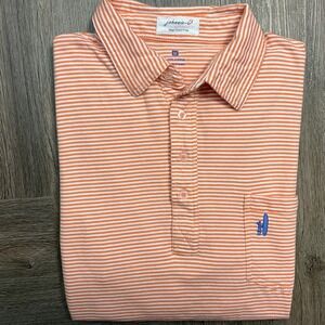 Johnnie-O Polo Mens Medium Orange White Stripe Surfboard Pocket Beach Preppy